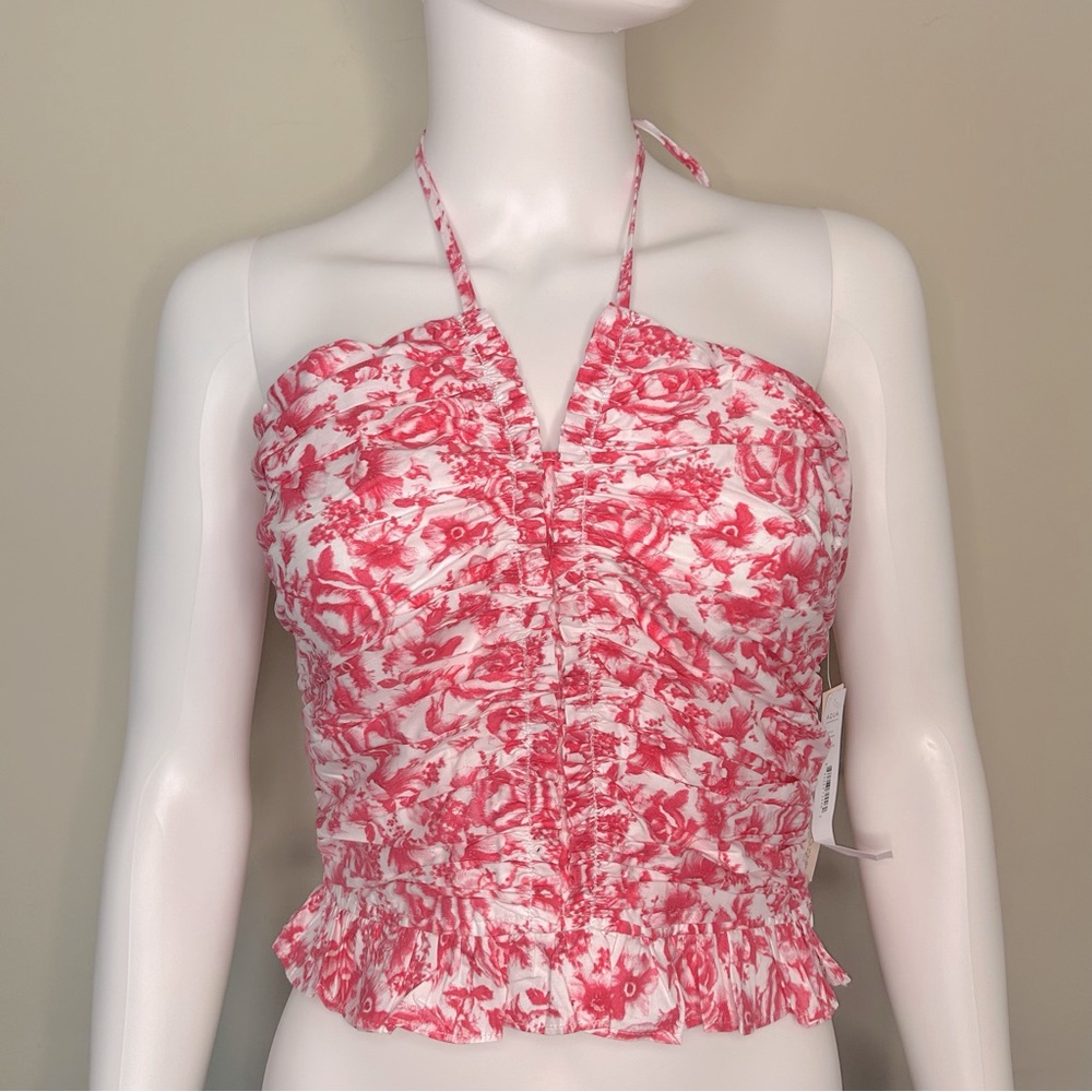 Aqua Floral Ruched Halter Top